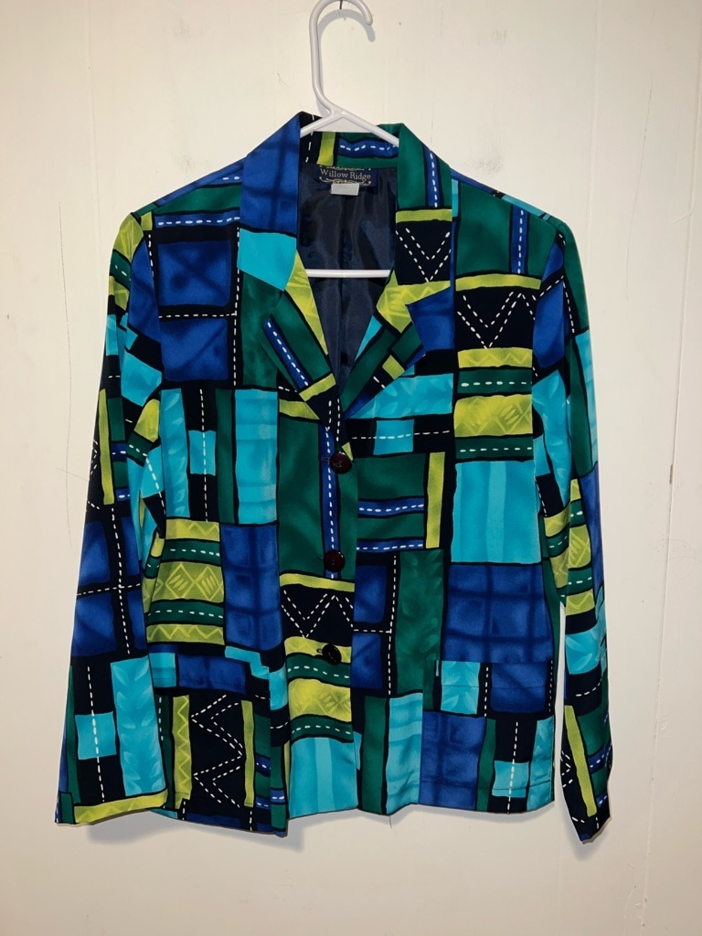 Willow Ridge Colorblock Patchwork Blazer - Teal, Aqua, Navy & Lime 0416261